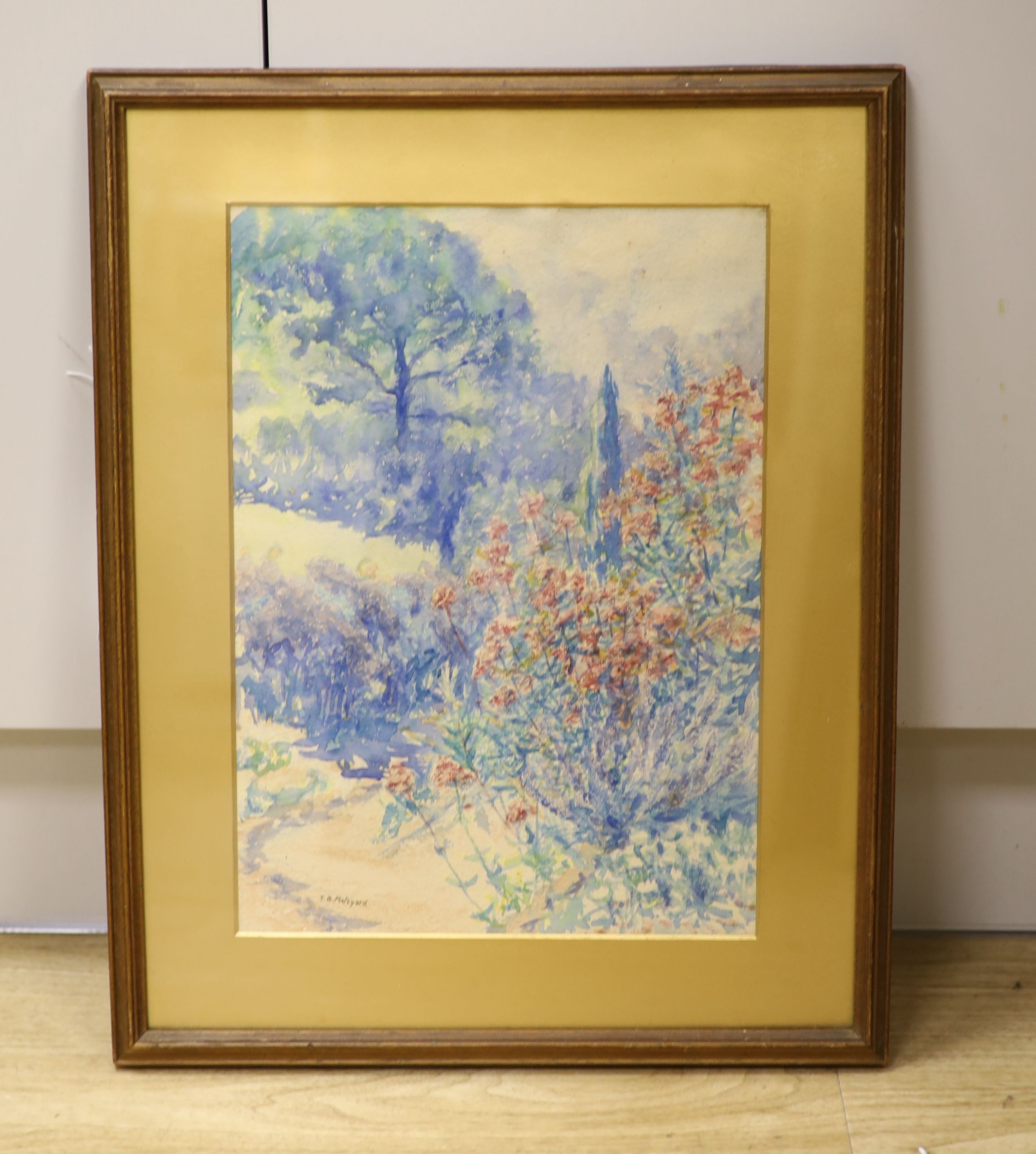 Thomas Burford Meteyard (American, 1865-1928), watercolour, Flower Garden 38x27cm